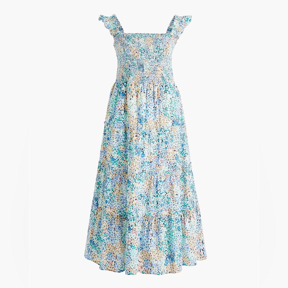 JCrew Factory Floral Blue and Green Women's Dress with Elastic Chest
